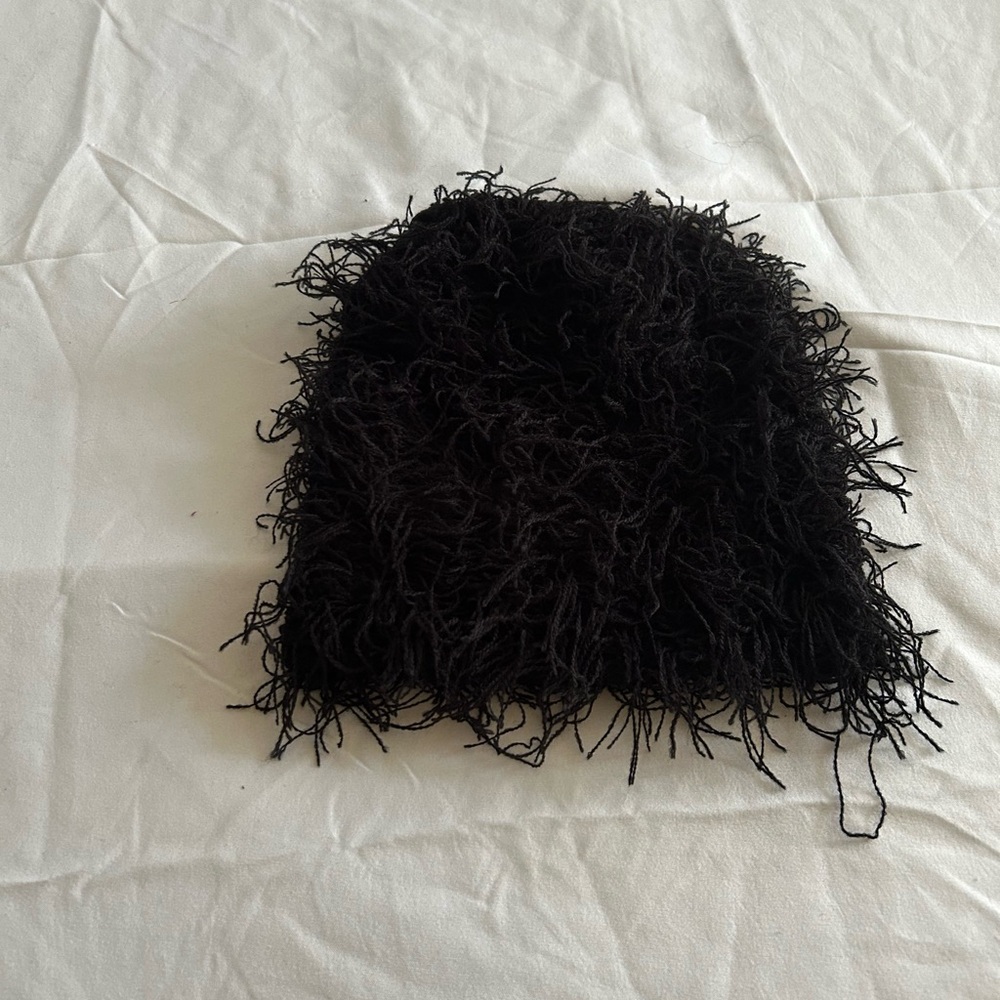 Black Fuzzy Knit Beanie